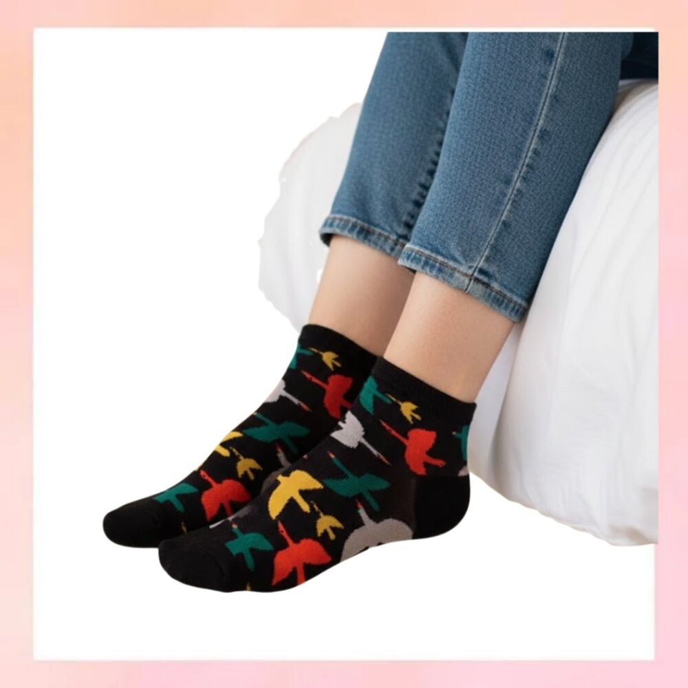Happy Socks 2-Pack Low Cut Socks Bird Graphic Navy Blue Multi NWT Size 5.5-9.5